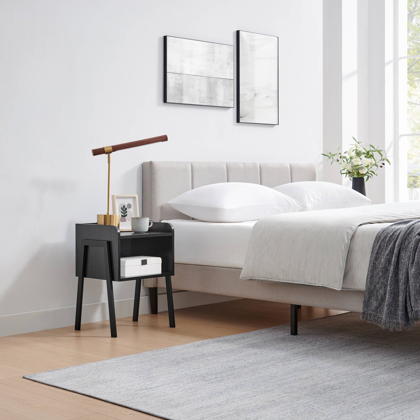 Kazuyo Mid-Century Modern Black Metal Two-Tier Side Table