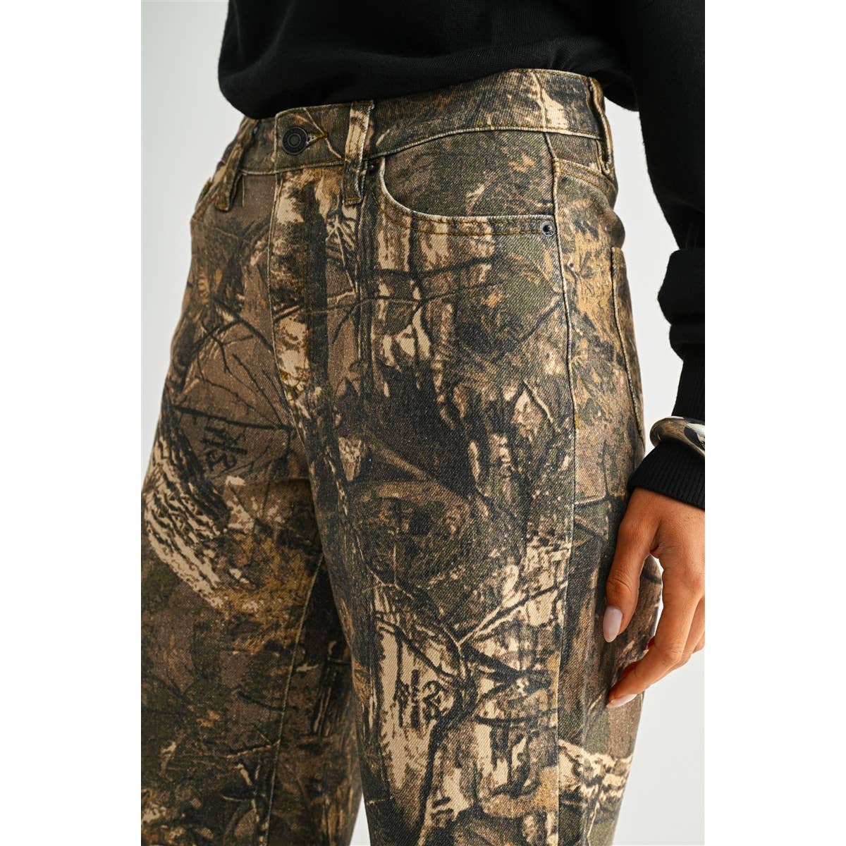High Rise Wide Leg Camo Jeans, Feathered Farmhouse
