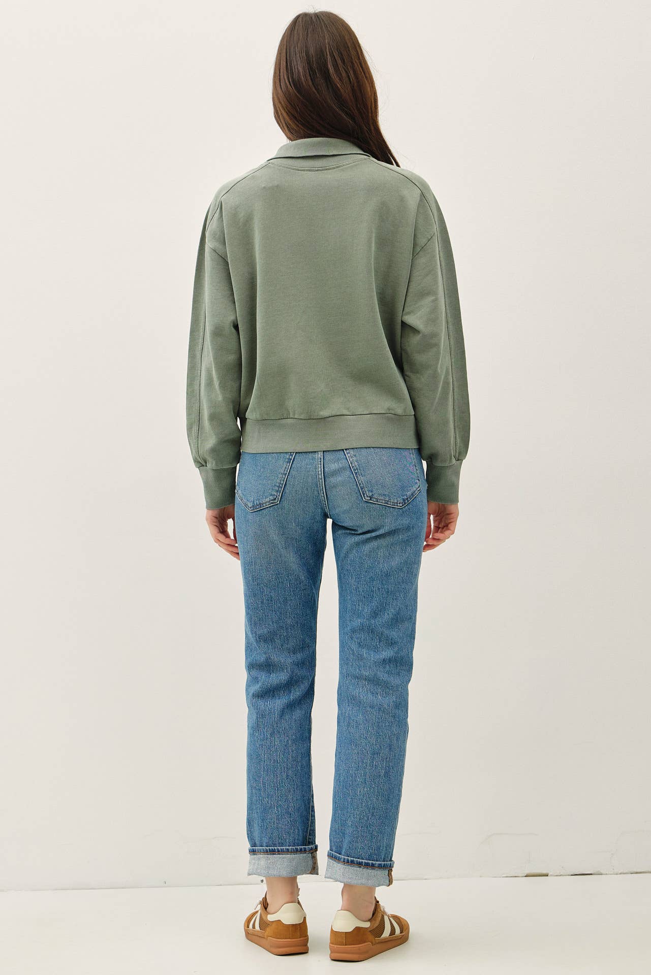 Sage Acid Wash Zip Up, Feathered Farmhouse