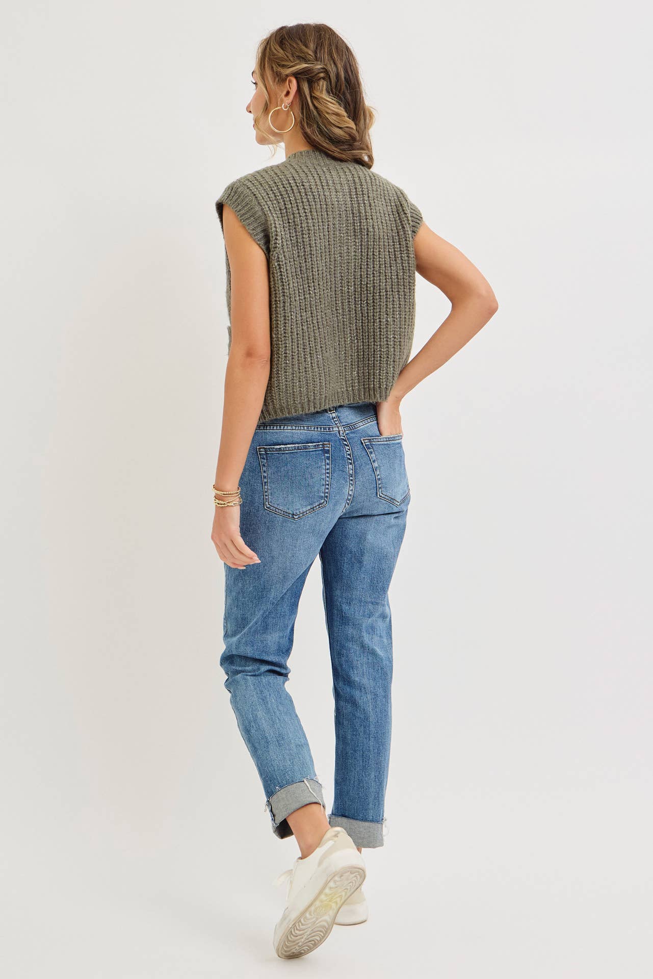 Olive Chunk Sweater Knit Vest, Feathered Farmhouse