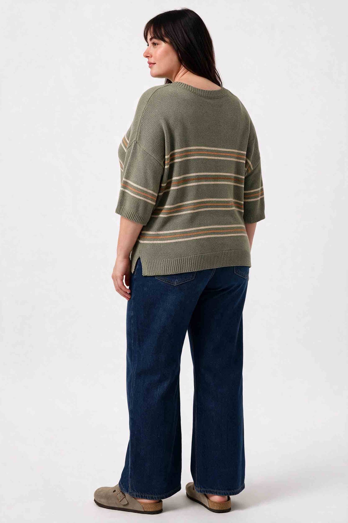 Over Sized Drop Shoulder Striped Sweater, Feathered Farmhouse
