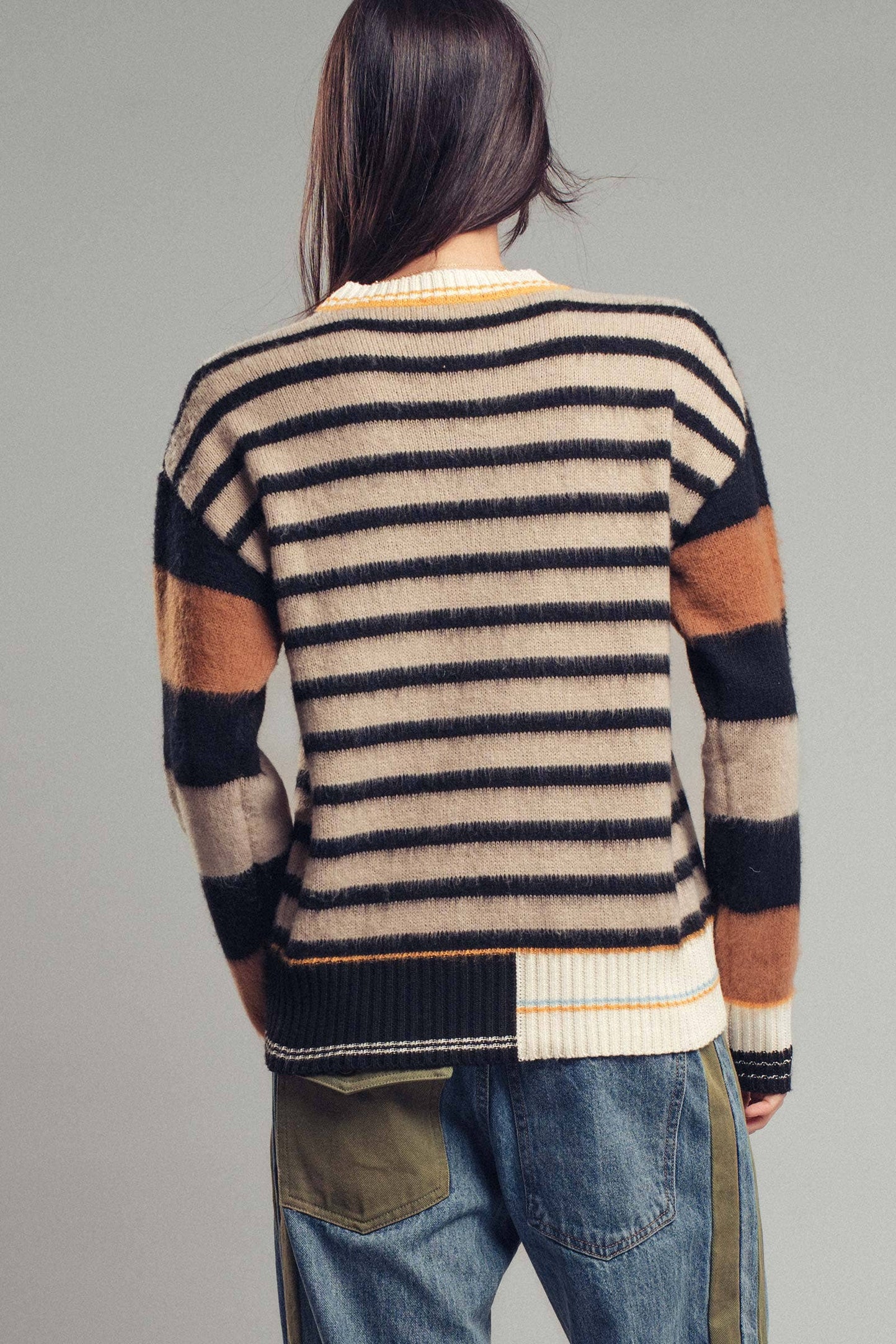 Striped Fuzzy Pullover, Feathered Farmhouse