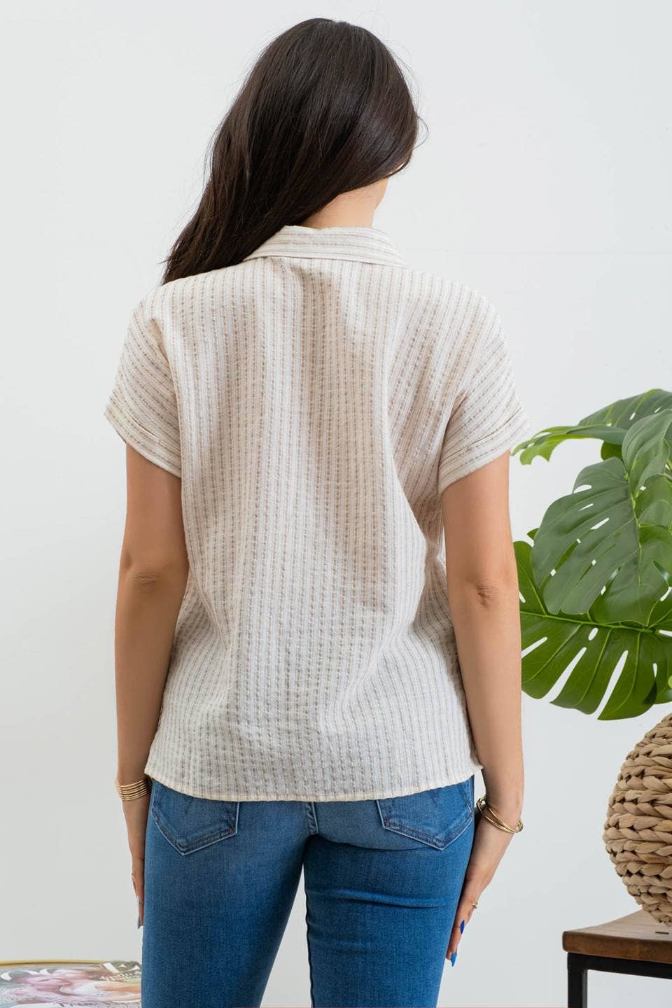 Khaki Stripe Collared Shirt, Feathered Farmhouse