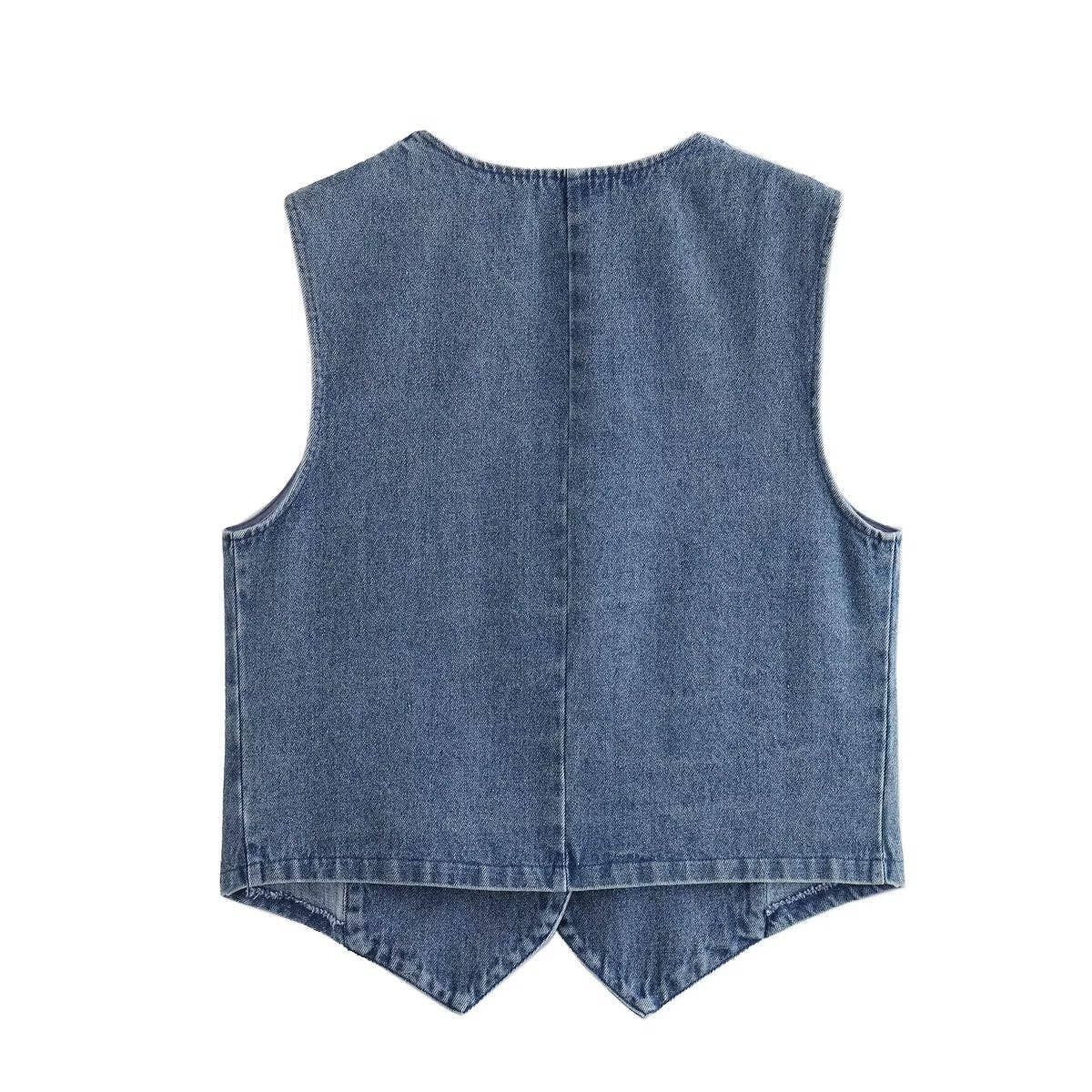 Denim Solid V-Neck