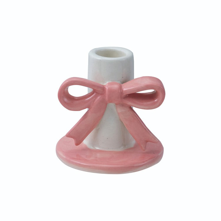 Stoneware Bow Taper Holder, Feathered Farmhouse