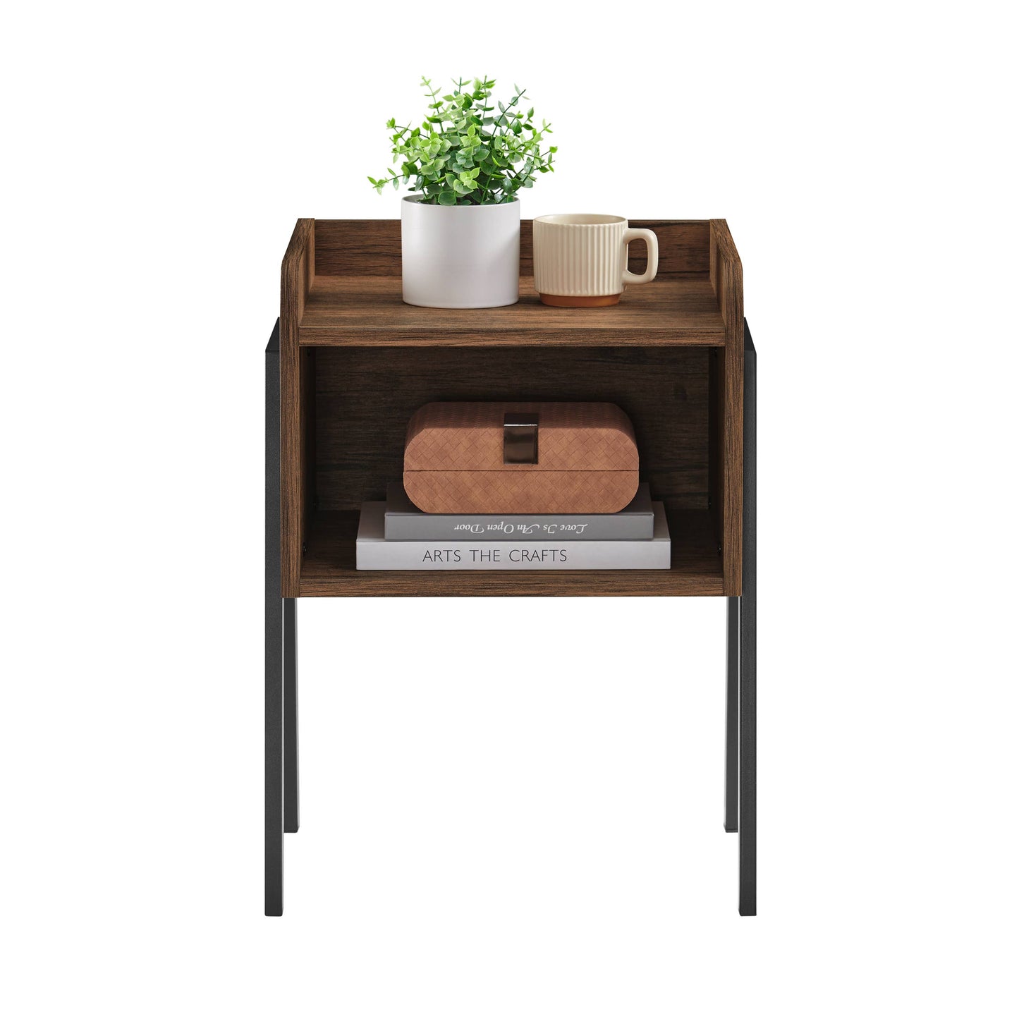 Kazuyo Mid-Century Modern Black Metal Two-Tier Side Table