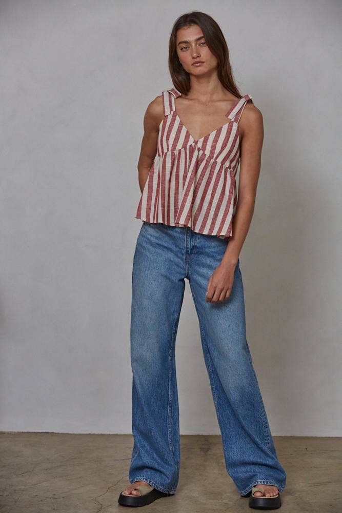 Striped V-Neck Tank Top, Feathered Farmhouse