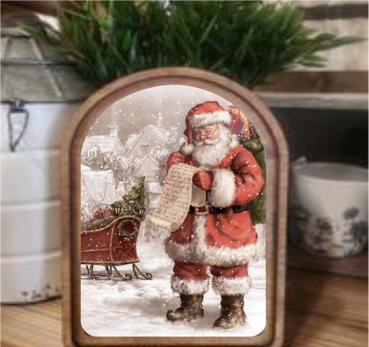 Santa List Framed Art Arch Top, Feathered Farmhouse