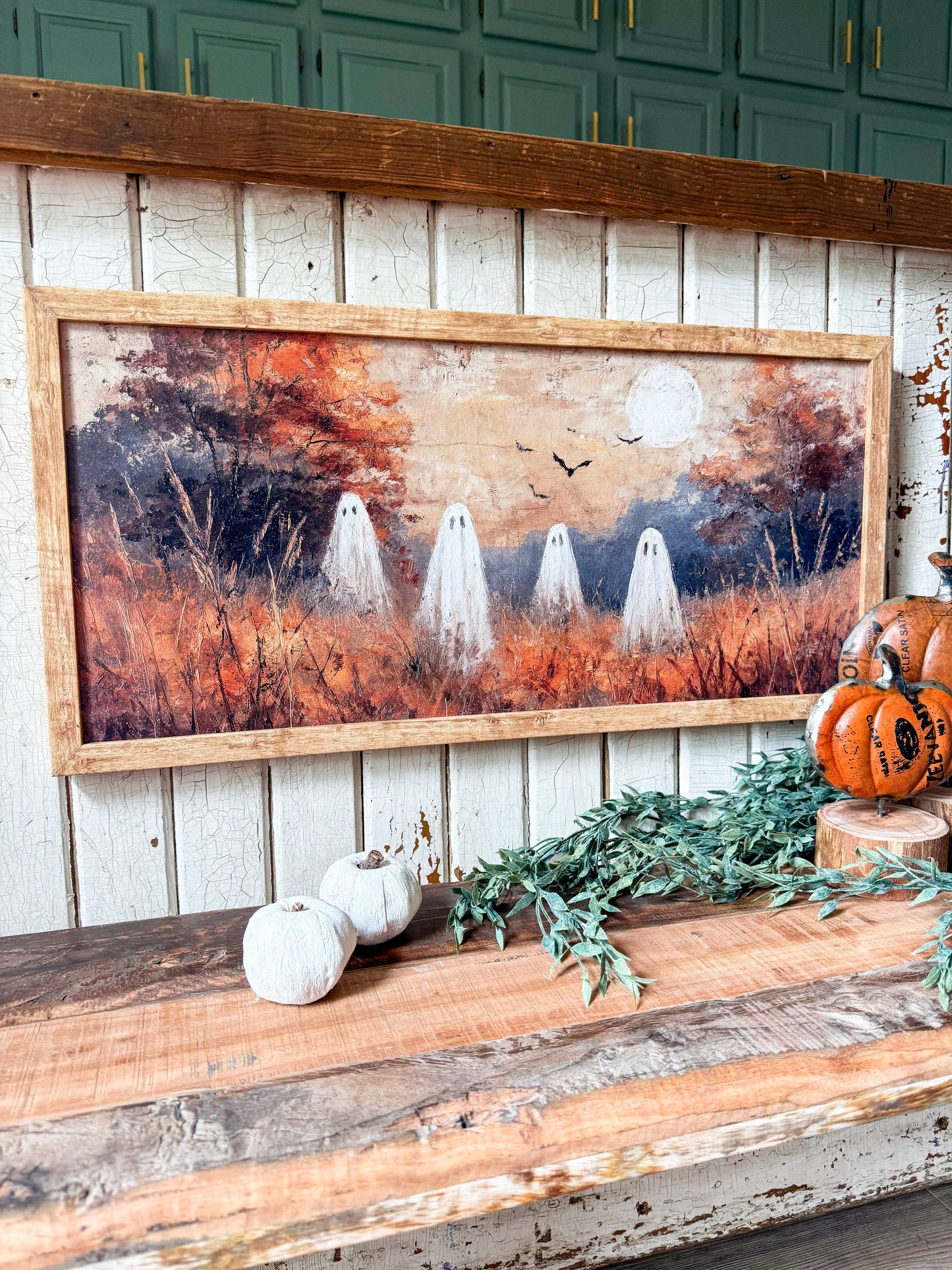 Fall Ghosts in Field Wood Sign, Feathered Farmhouse