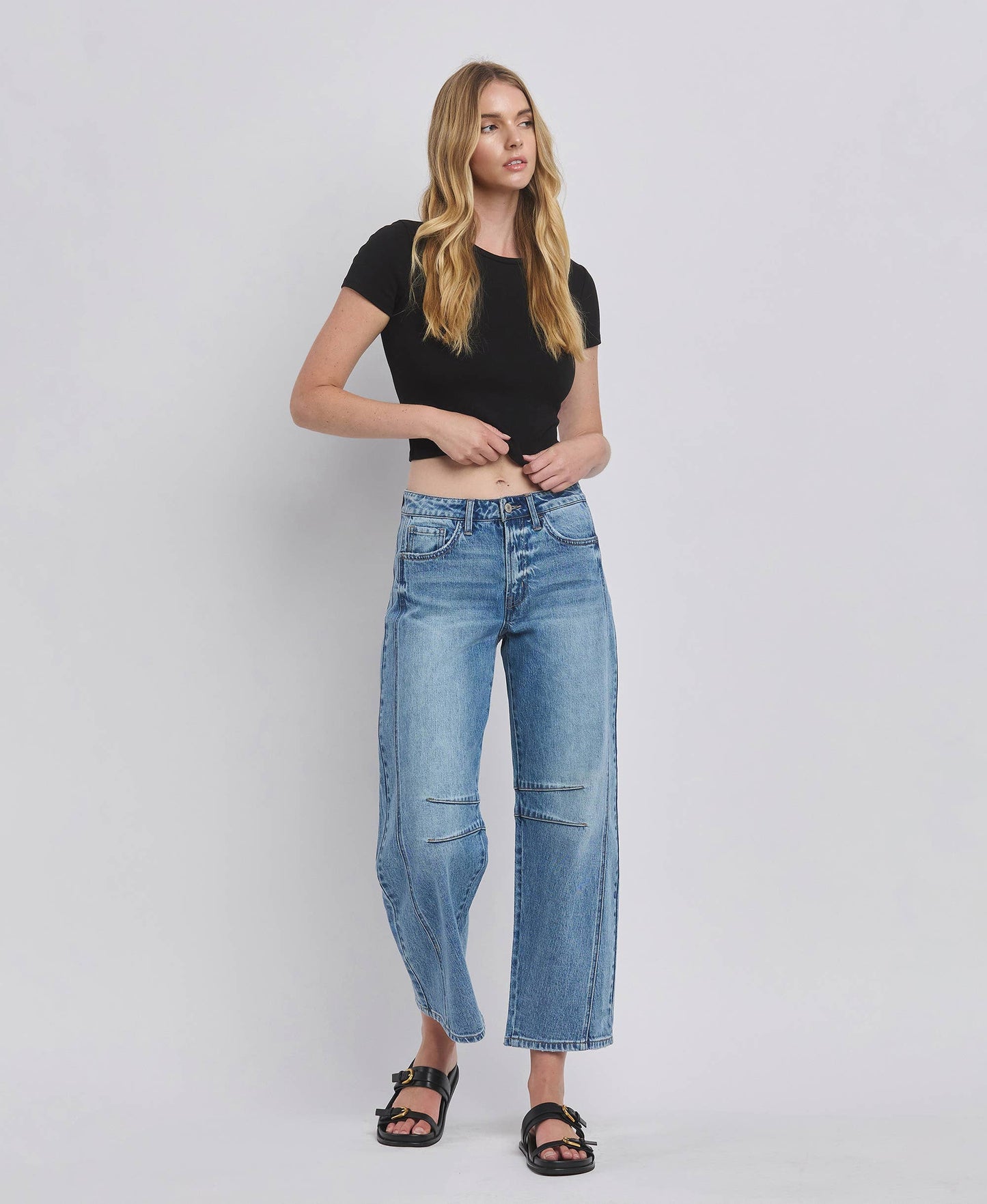 High Rise Barrel Leg Jeans, Feathered Farmhouse