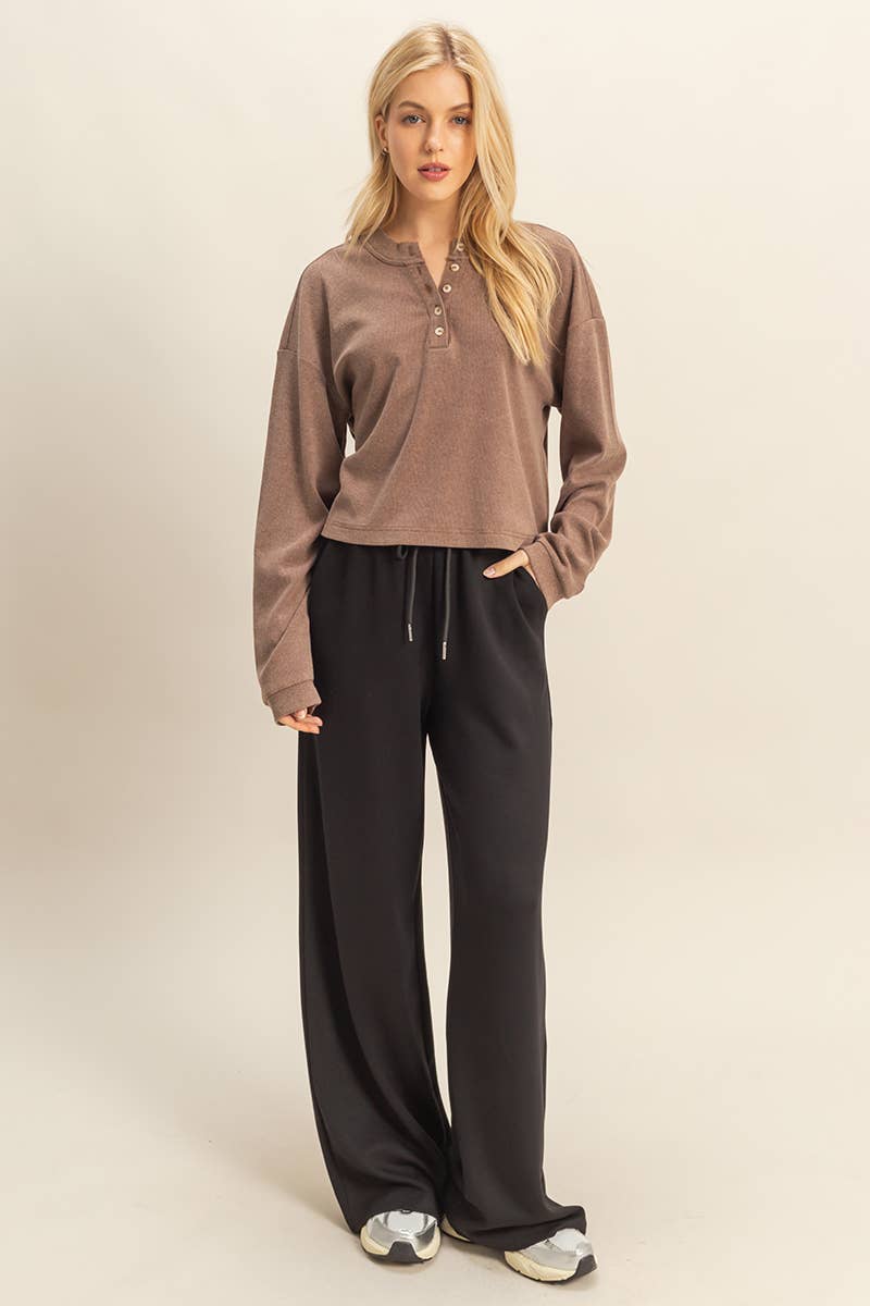 Mineral Washed Long-Sleeve Henley Top