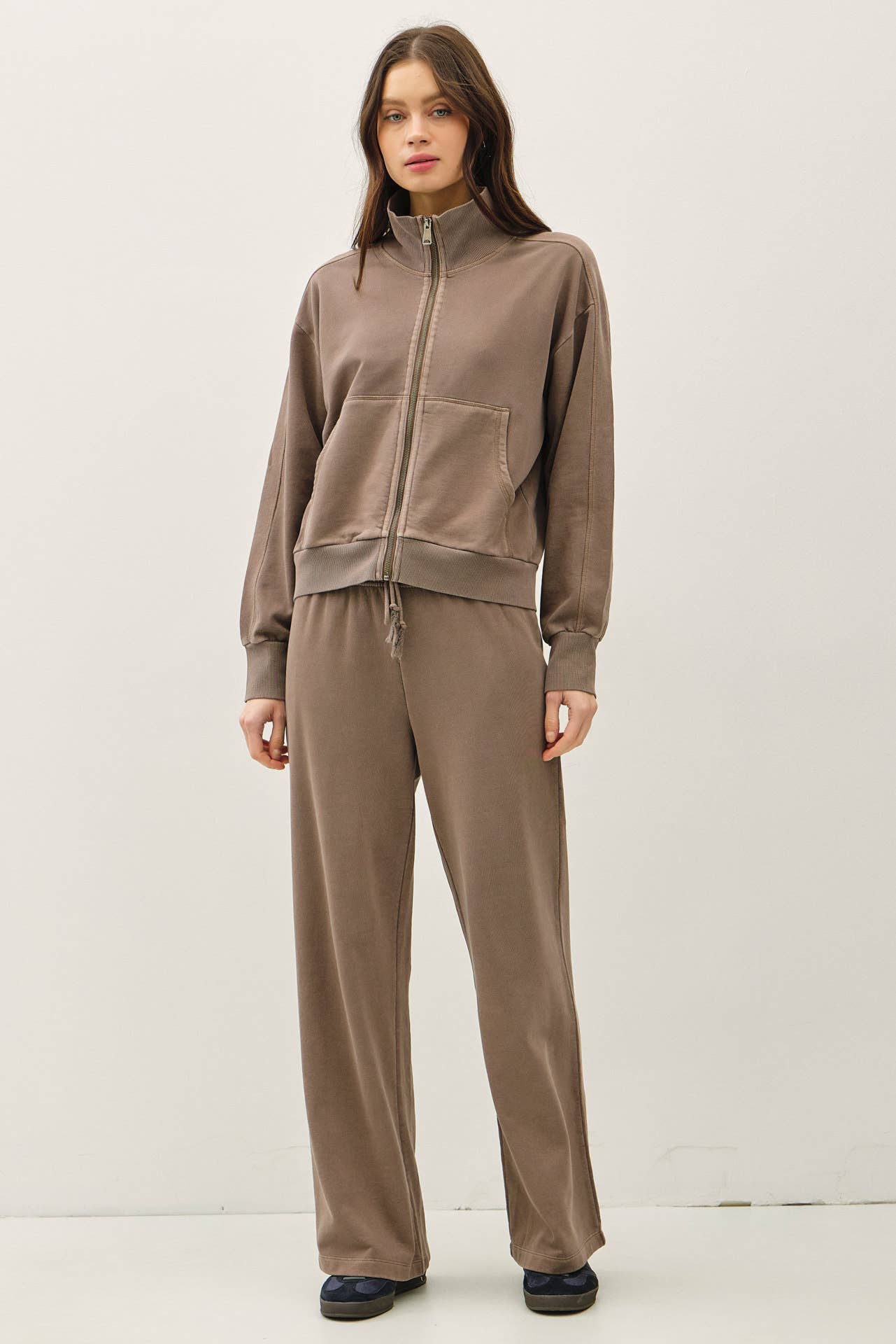 Espresso Acid Wash Zip Up, Feathered Farmhouse