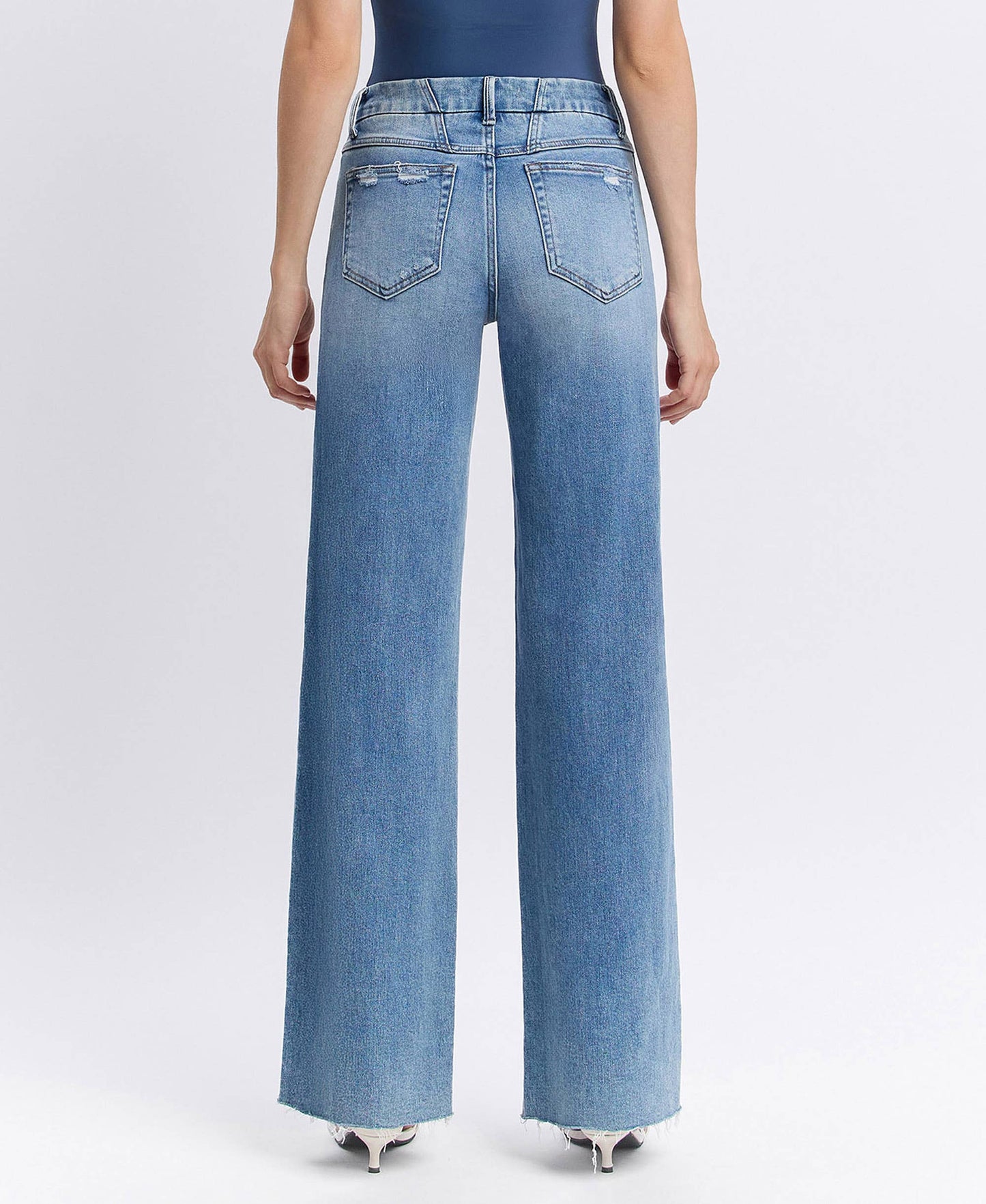 Mid Rise Clean Cut Raw Hem Wide Jeans, Feathered Farmhouse