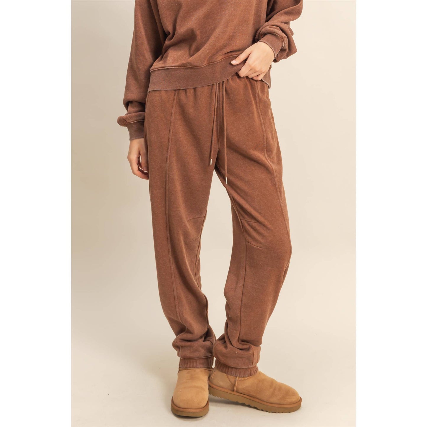Chestnut Drawstring Waist Ultra Comfy Sweatpants, Feathered Farmhouse