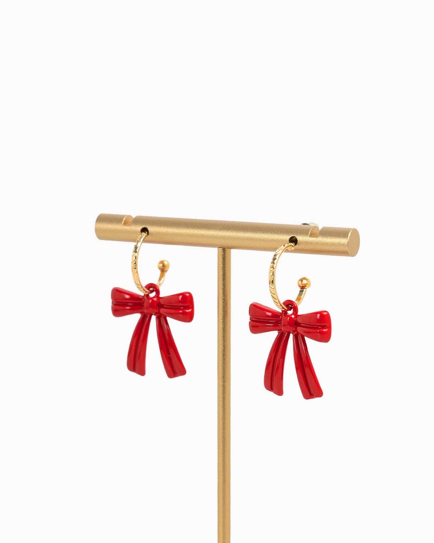 Christmas Bow Drop Rope Hoop Earrings, Feathered Farmhouse