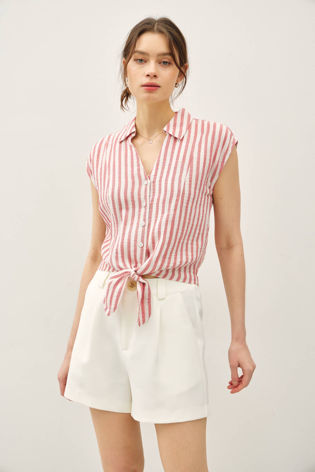 Striped Cotton Gauze Tie Shirt, Feathered Farmhouse