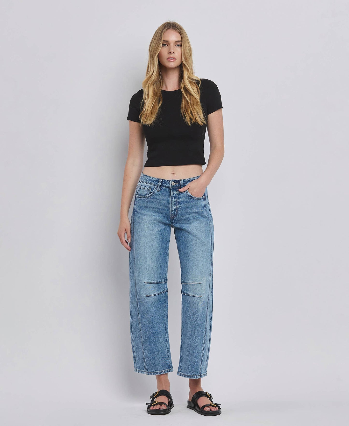 High Rise Barrel Leg Jeans, Feathered Farmhouse