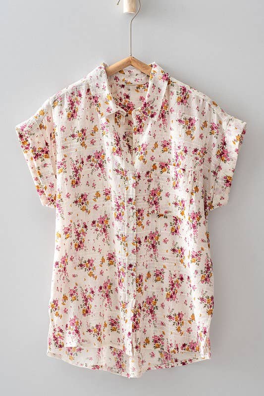 Rose Print Cotton Shirt, Feathered Farmhouse