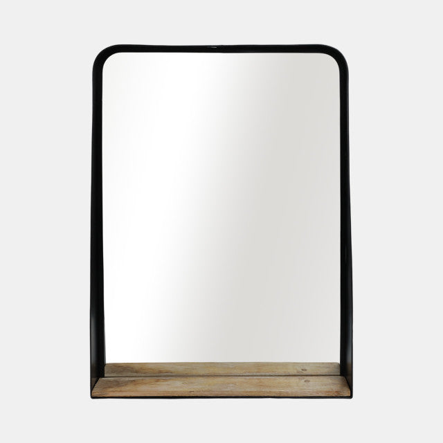 Black Metal Mirror with Shelf, Feathered Farmhouse