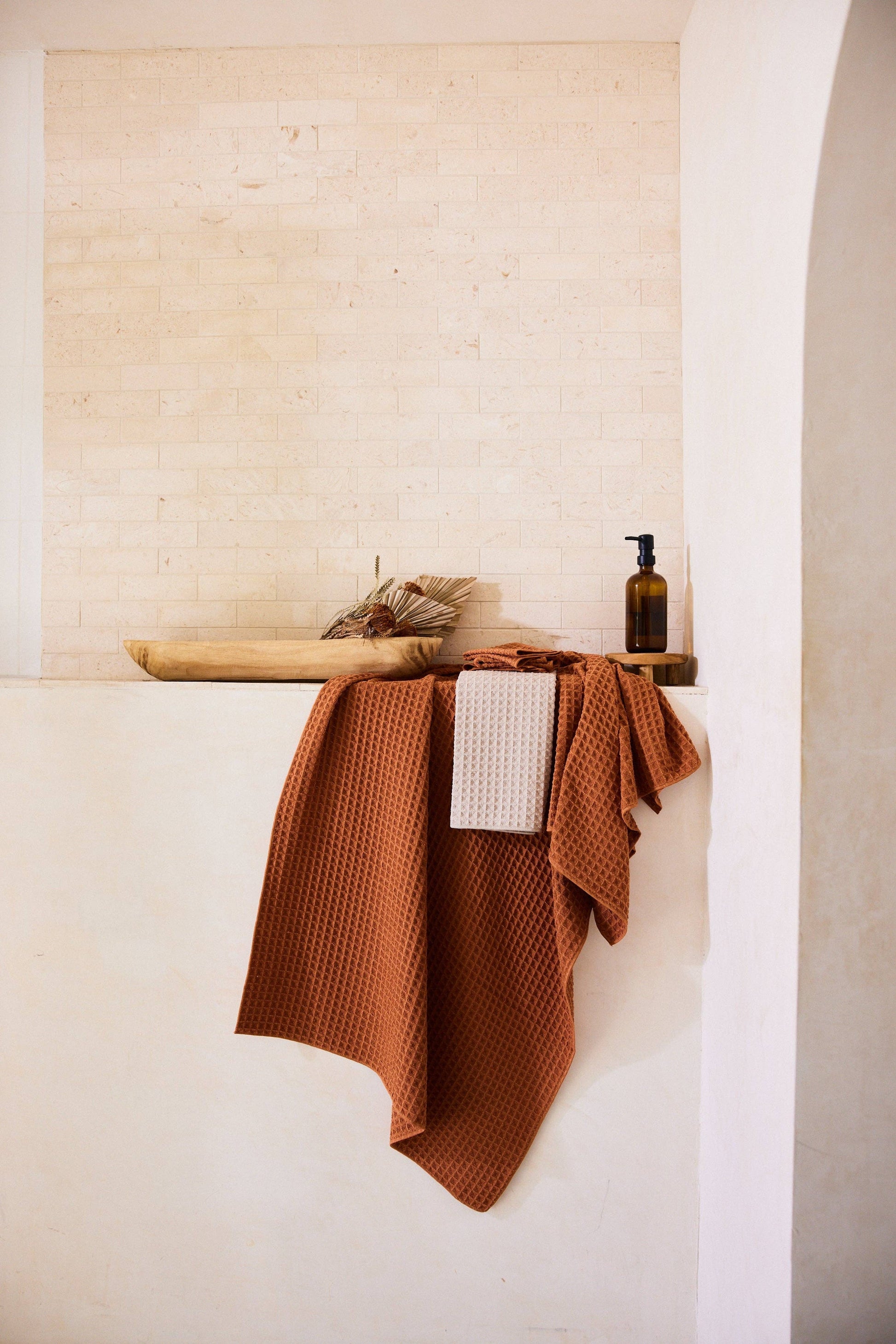 Clay Waffle Washcloth Set, Feathered Farmhouse
