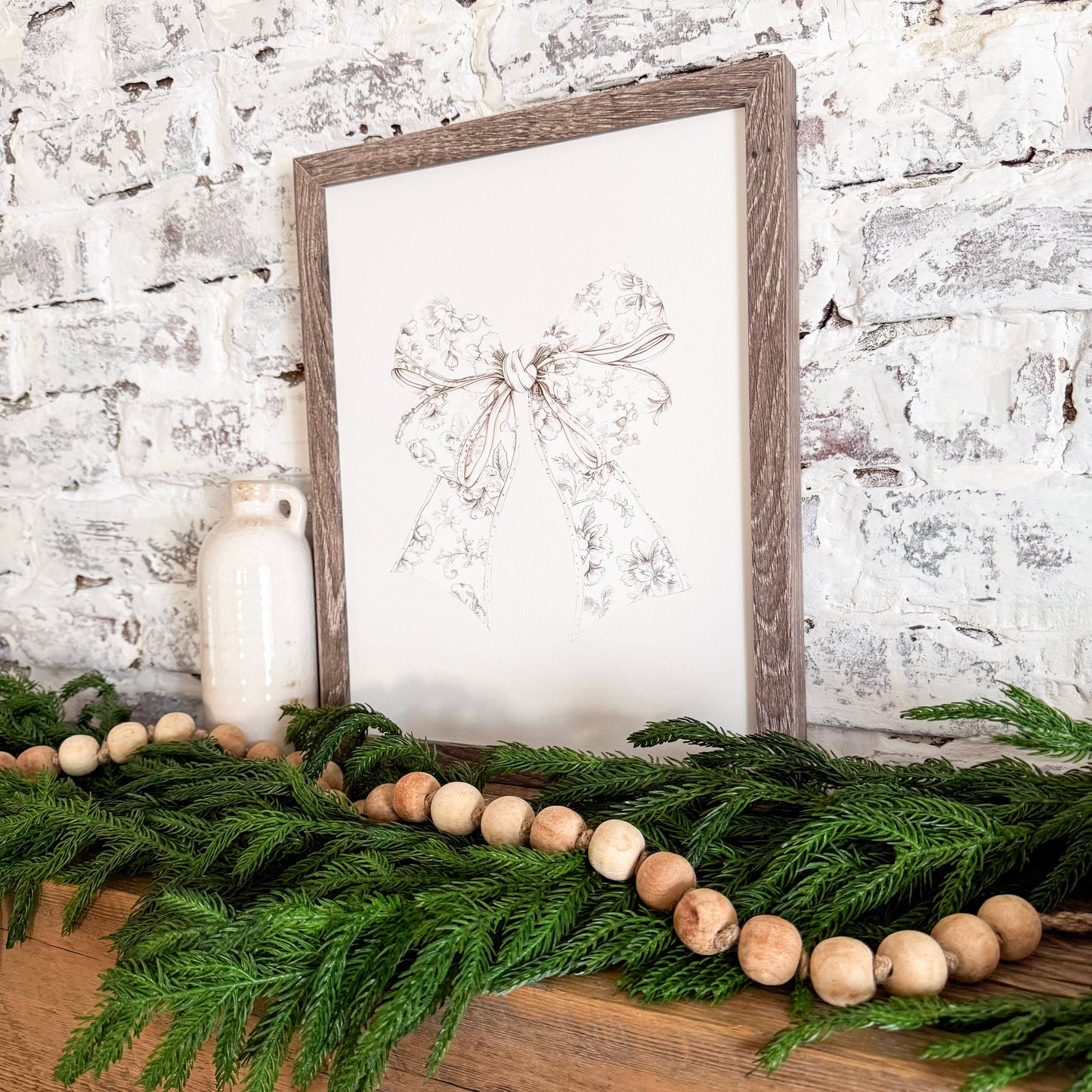 Vintage Neutral Bow Wood Sign, Feathered Farmhouse