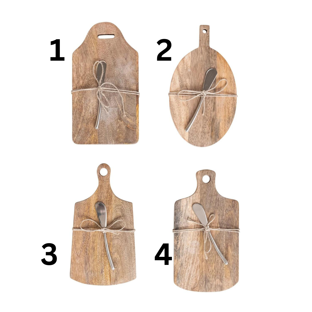 Mango Wood Cutting Board + Canape Knife, The Feathered Farmhouse