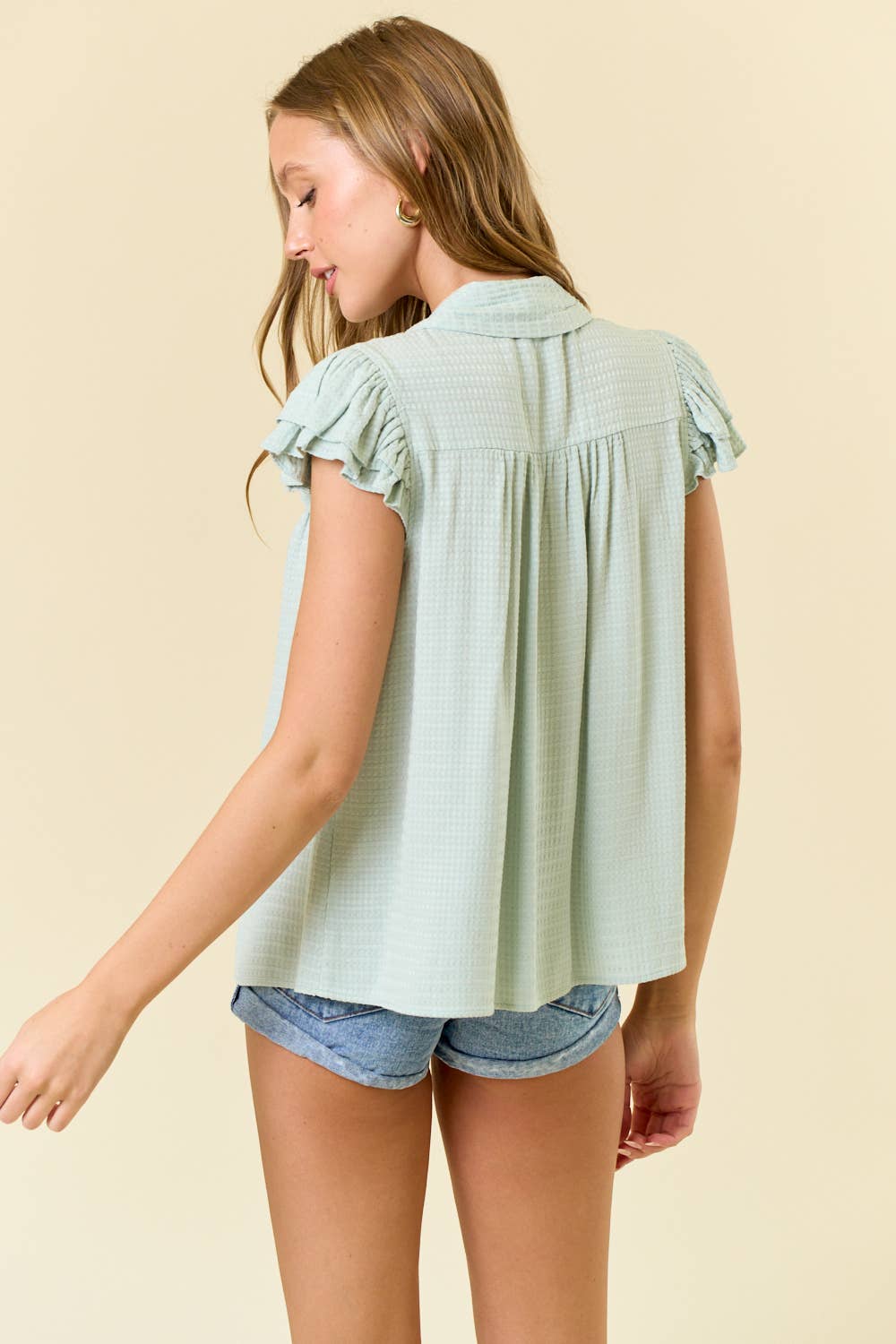 Double Ruffle Cap Sleeve Blouse, Feathered Farmhouse