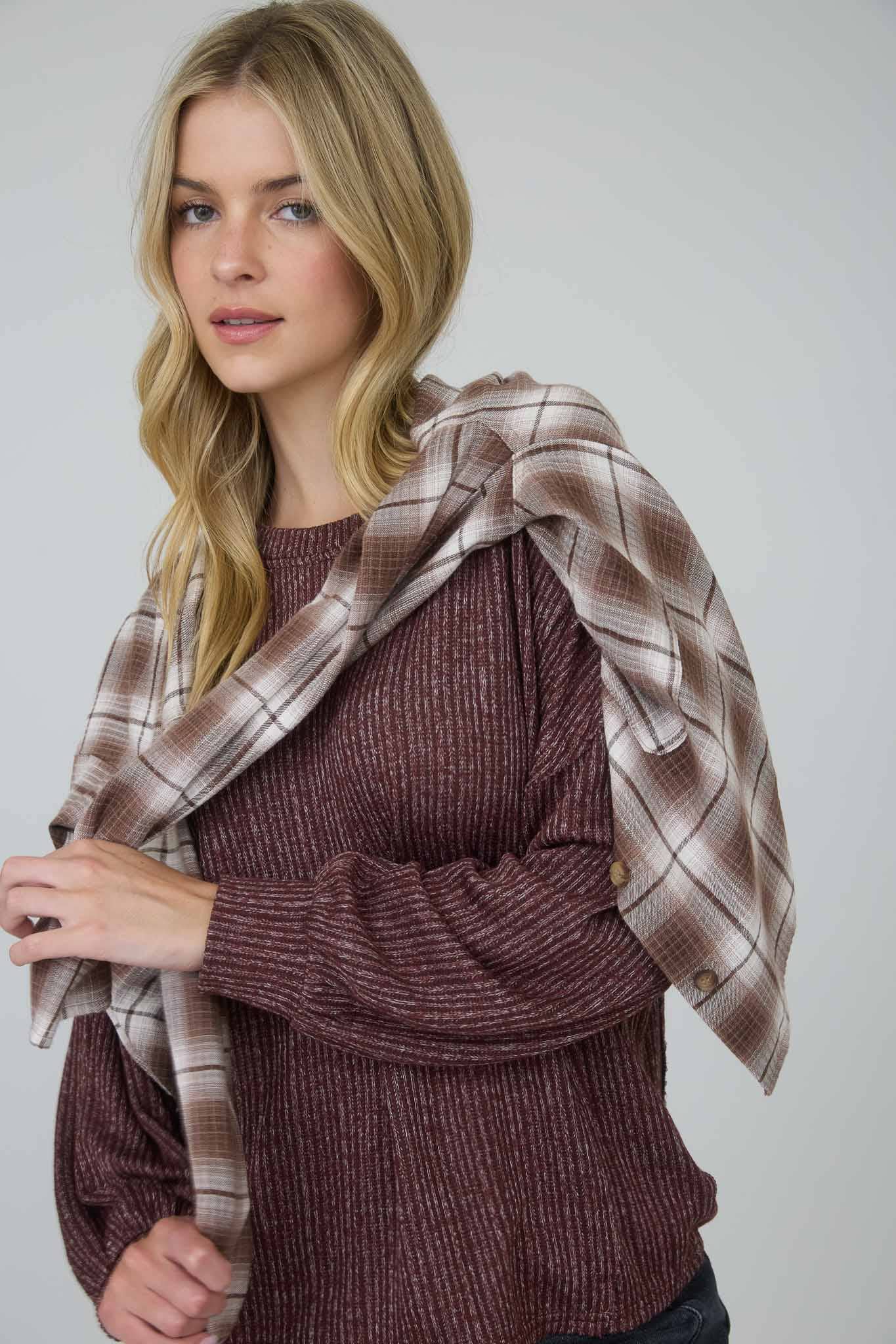 Marled Rib Knit Top, Feathered Farmhouse