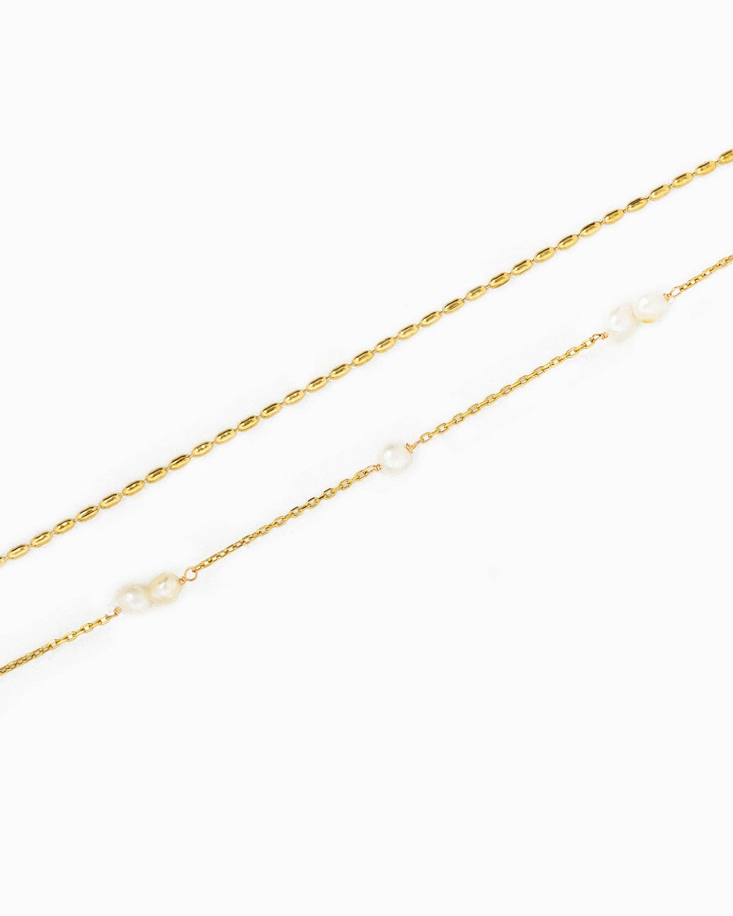 Stainless Steel Pearl Station Oval Chain Layered Necklace, Feathered Farmhouse