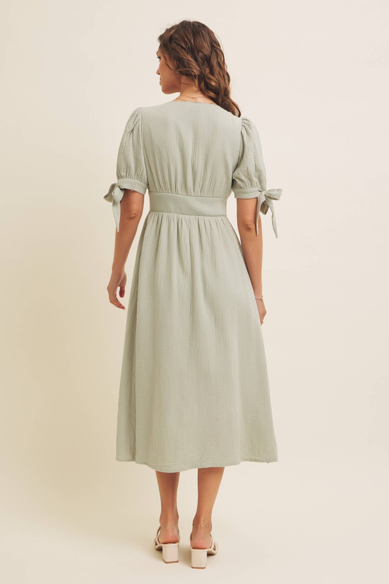 Cotton Gauze Button-Down Midi Dress, Feathered Farmhouse