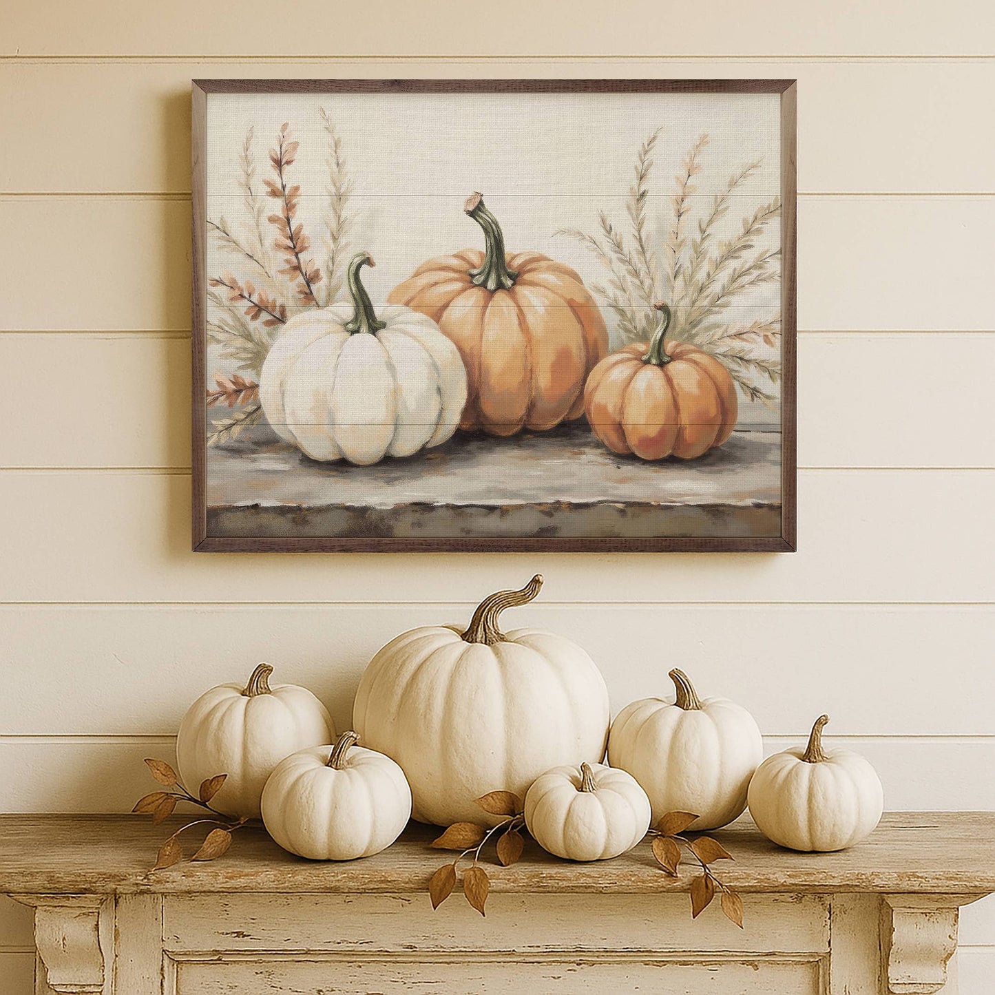 Pumpkins With Autumn Branches, Feathered Farmhouse
