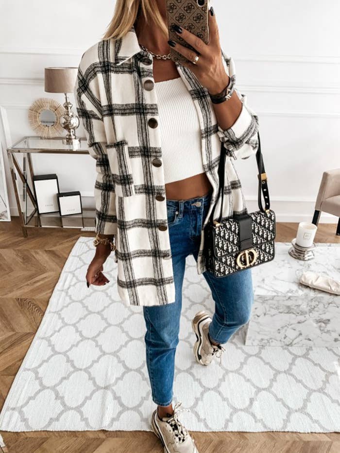 Plaid Shirt Jacket, Feathered Farmhouse