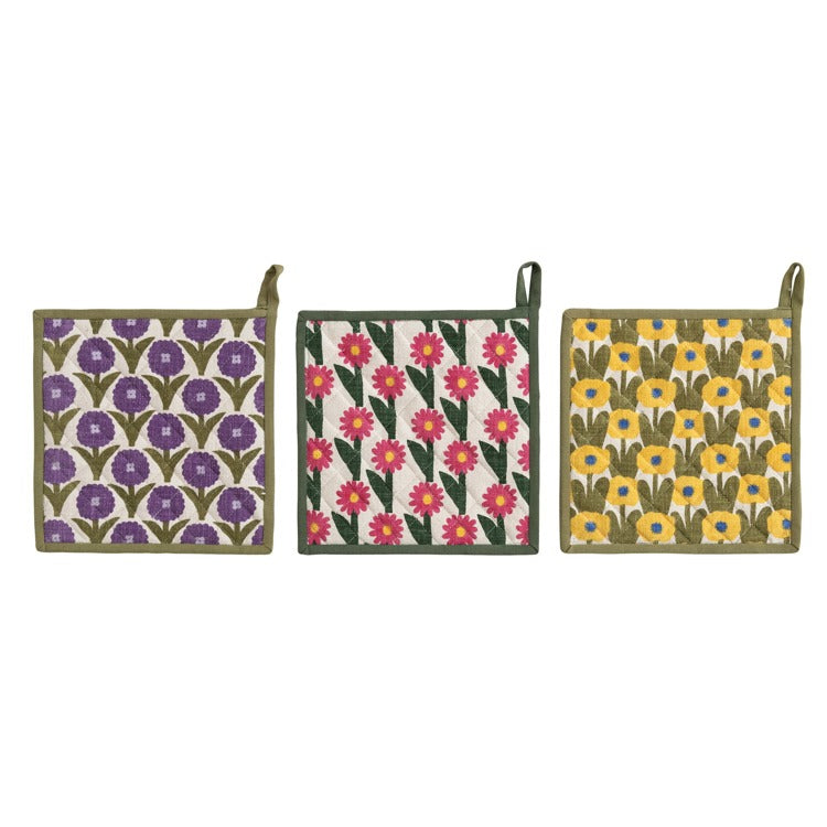 Cotton Slub Printed Pot Holder, Feathered Farmhouse