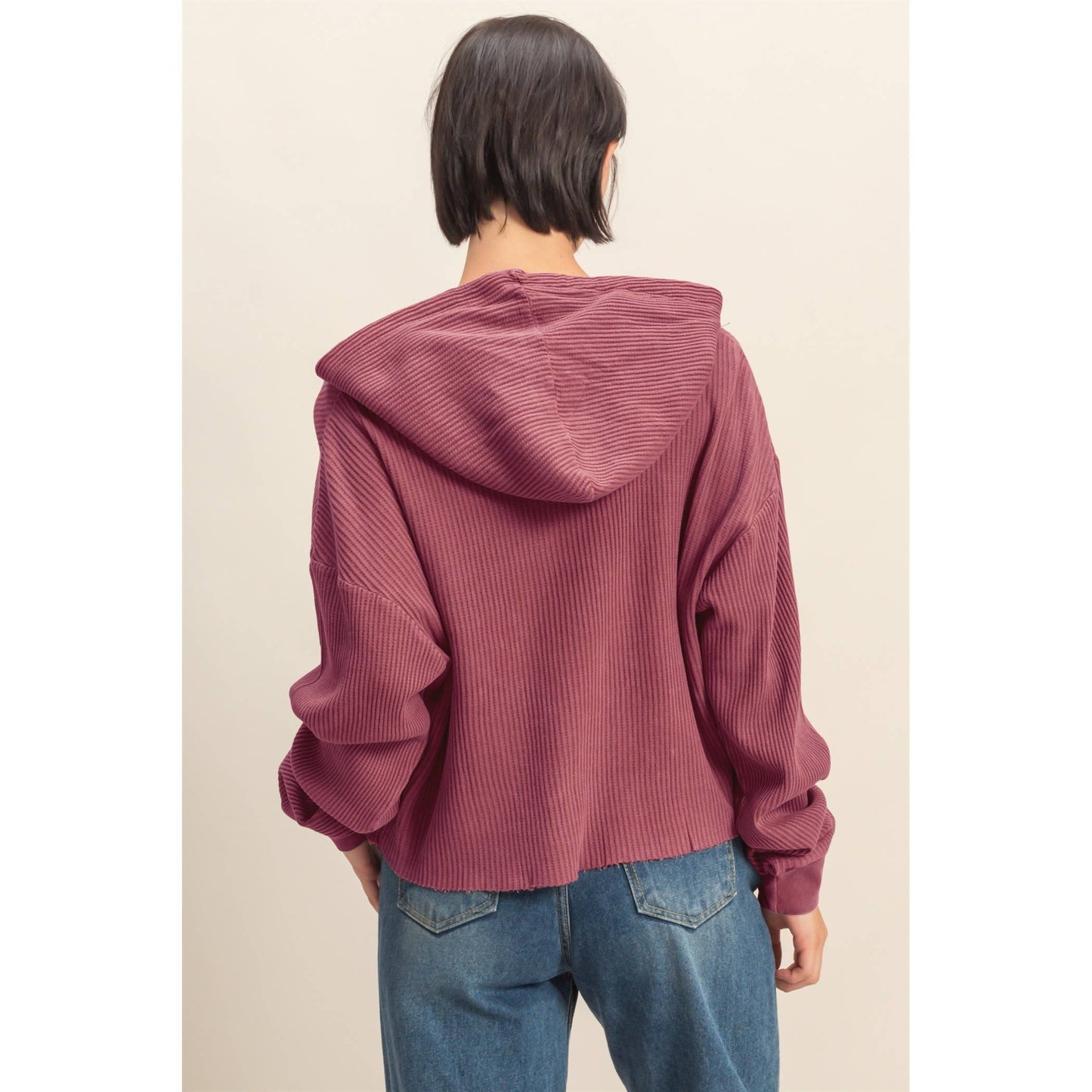 Mineral Washed Cropped Waffle Knit Hoodie, Feathered Farmhouse