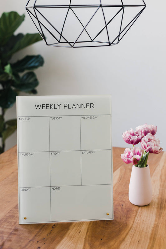 White Glass Magnetic Weekly Planner Dry Erase Board, The Feathered Farmhouse