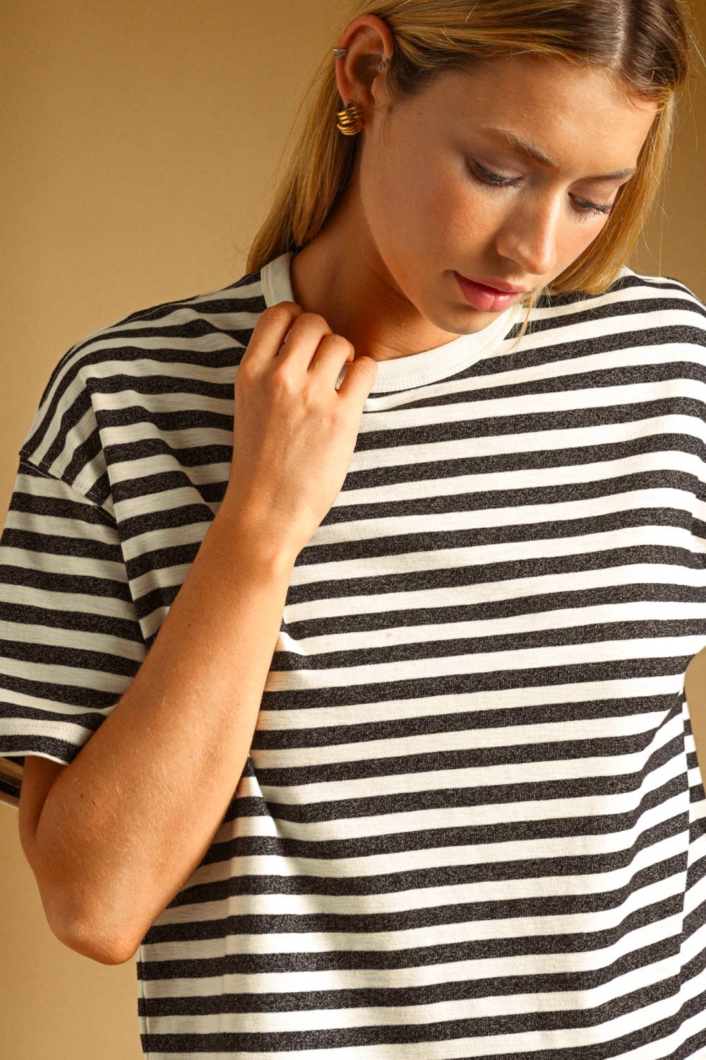 Bold Striped Short Sleeve Top, Feathered Farmhouse