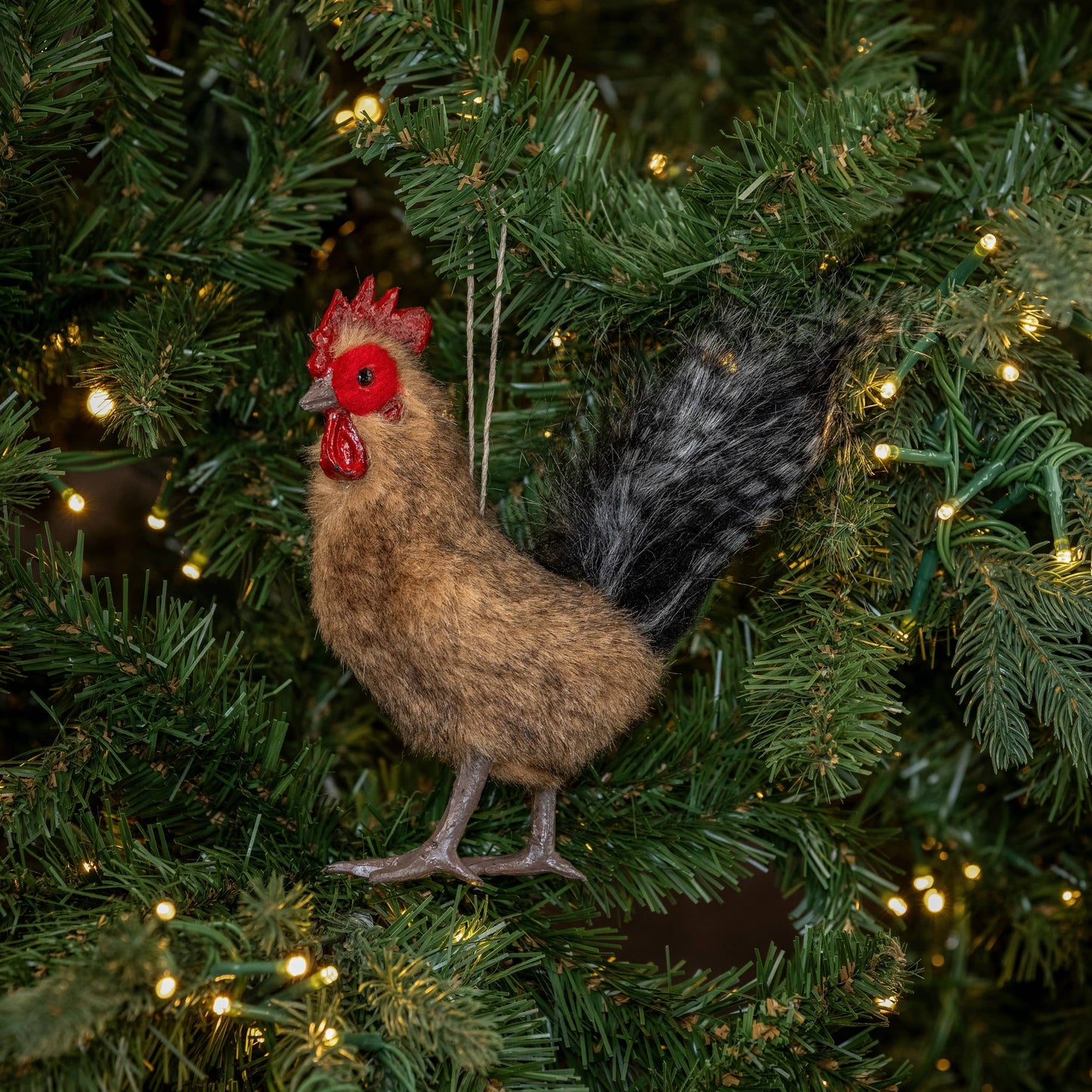 Fur Rooster Ornament, Feathered Farmhouse