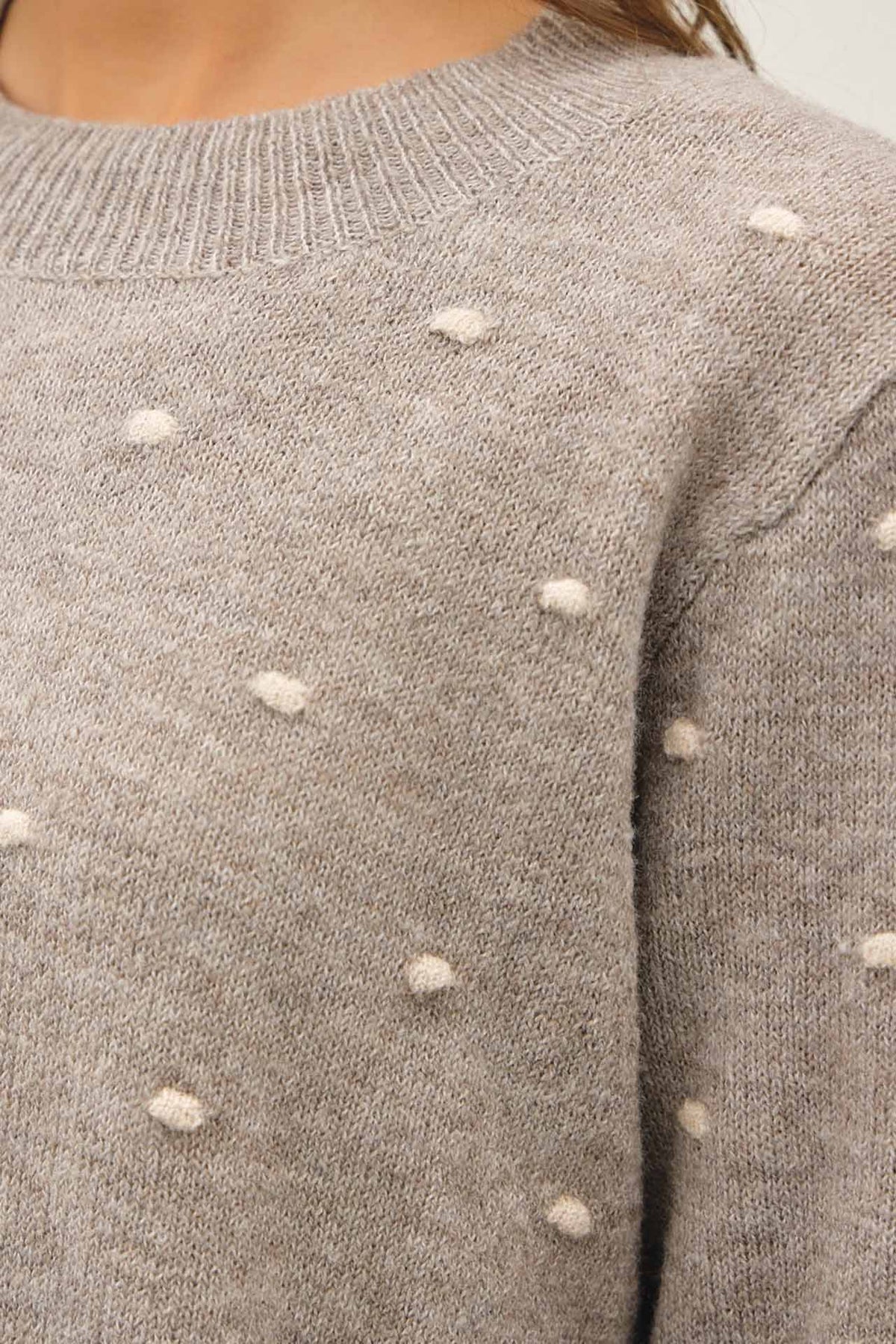 Cozy Dotted Knit Crewneck Sweater, Feathered Farmhouse