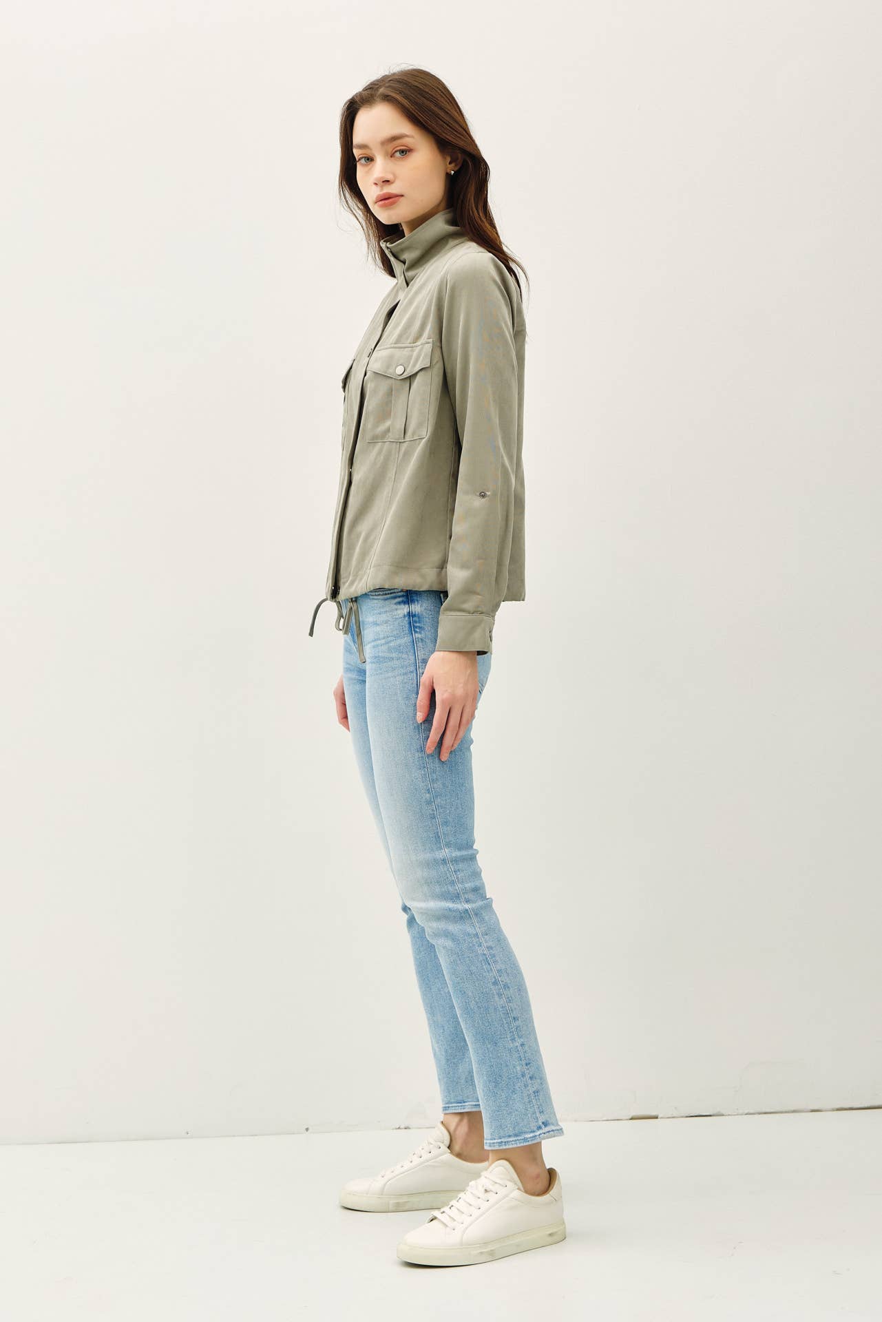 Dusty Sage Cropped Utility Jacket, Feathered Farmhouse