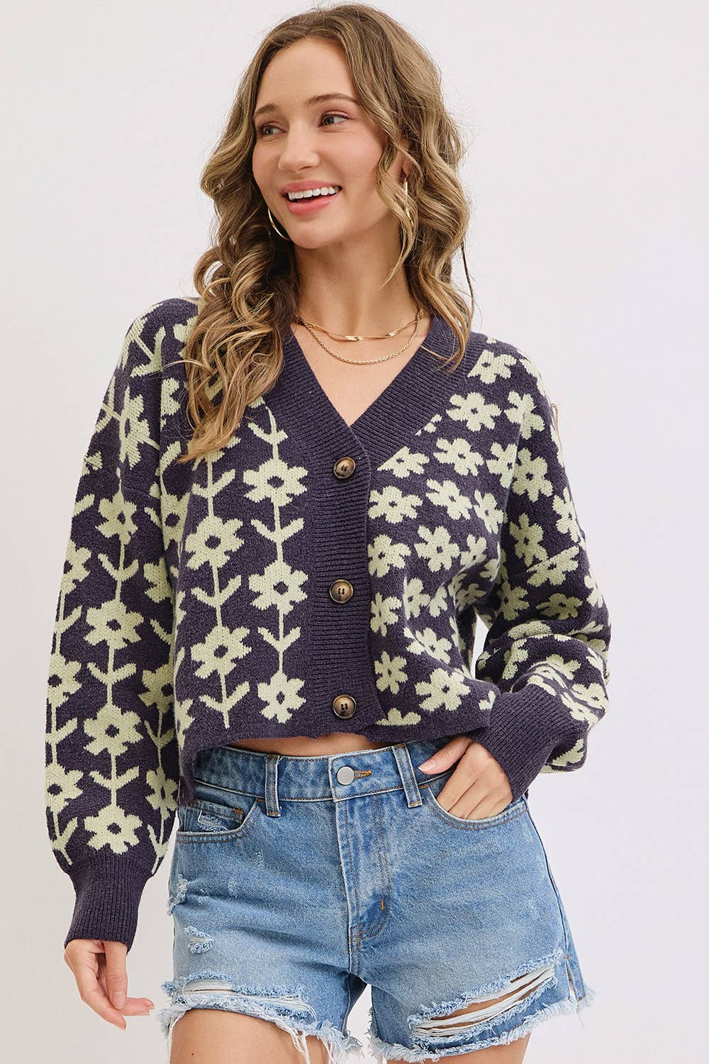 Floral Print Knit Cardigan, Feathered Farmhouse
