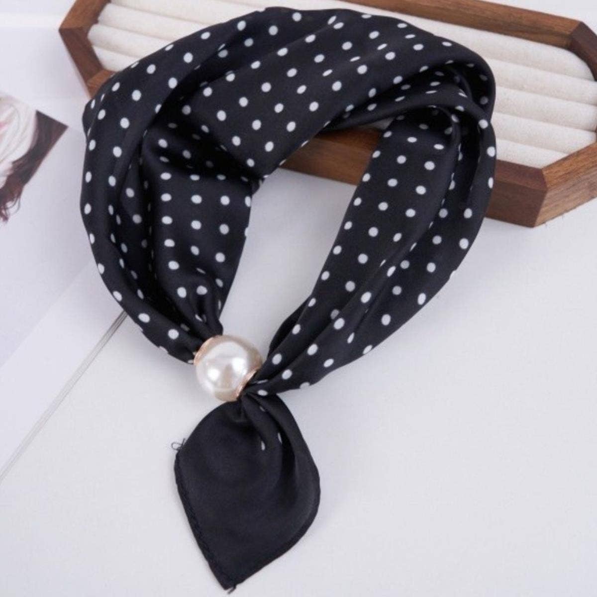 Black Dottie Pearl Magnetic Closure Neck Scarf, Feathered Farmhouse