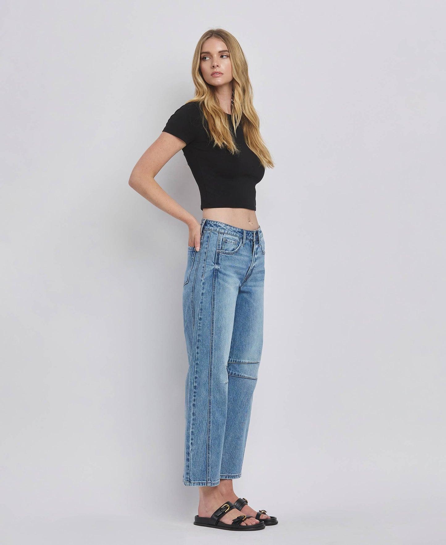High Rise Barrel Leg Jeans, Feathered Farmhouse