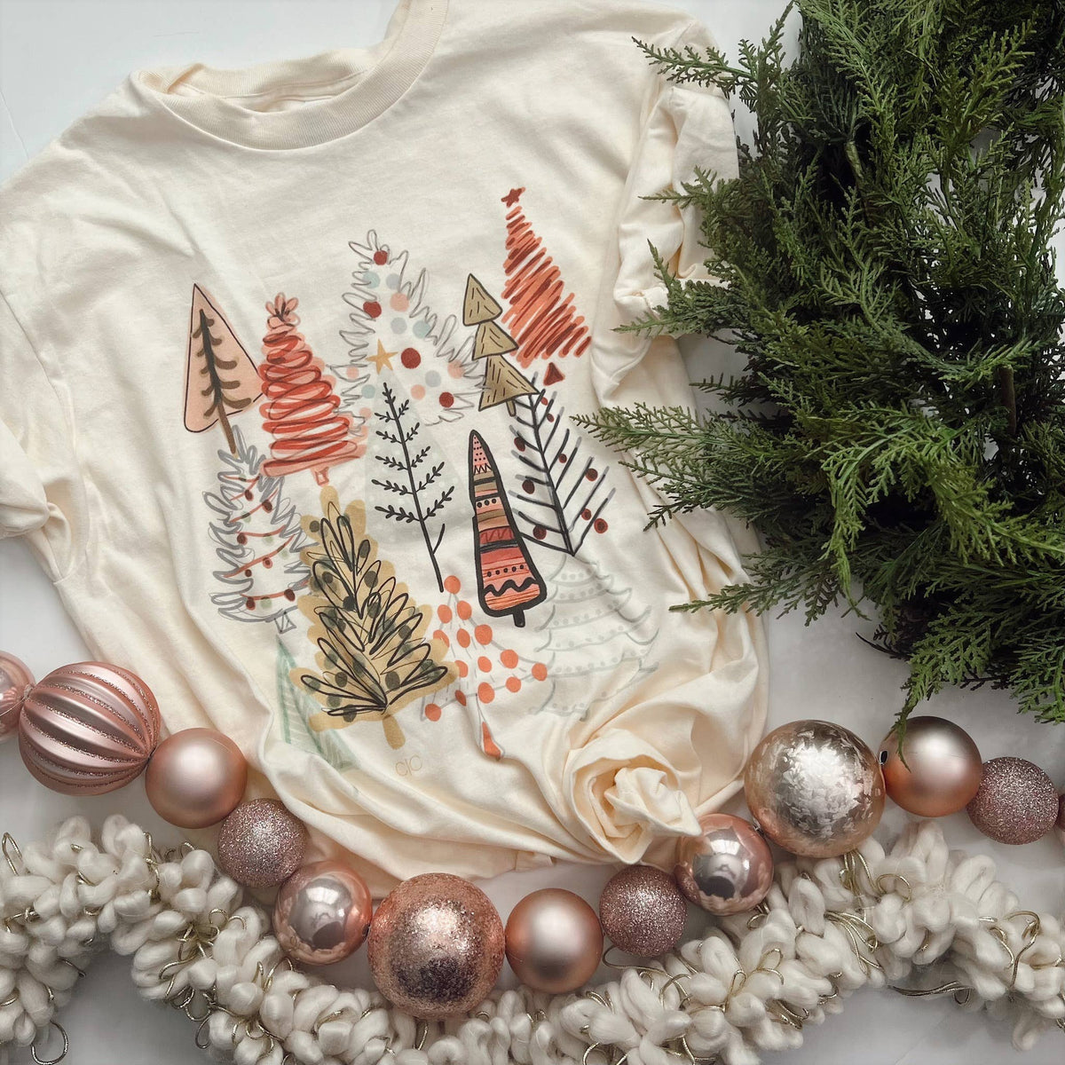Boho Christmas Tree Farm Graphic Tee, Feathered Farmhouse