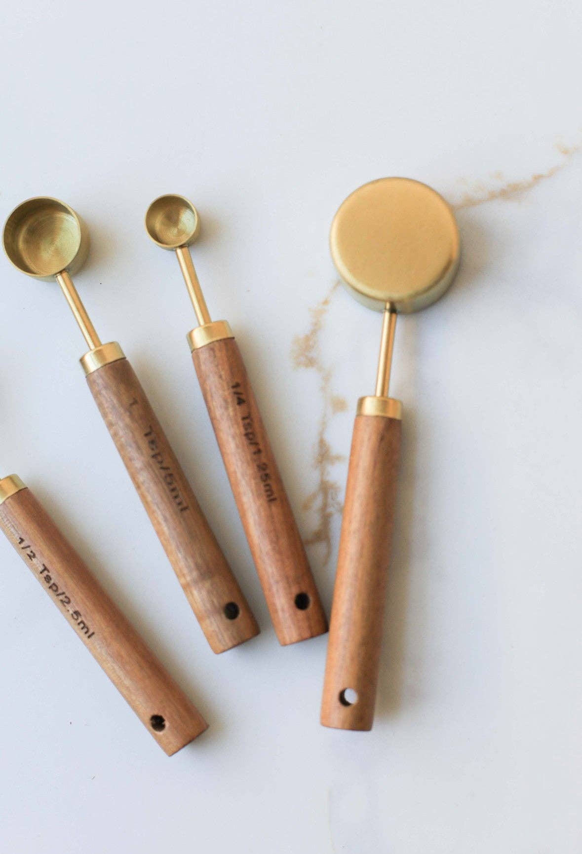 Wood Handle Measuring Spoons Set, Feathered Farmhouse