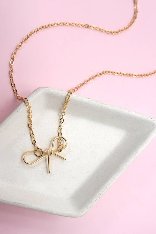 Delicate Bow Wire Charm Necklace, Feathered Farmhouse