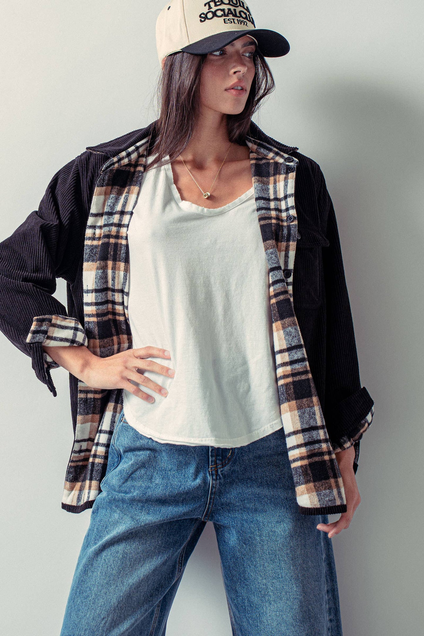 Corduroy Flannel-Lined Shacket–Relaxed Boxy Fit, Feathered Farmhouse