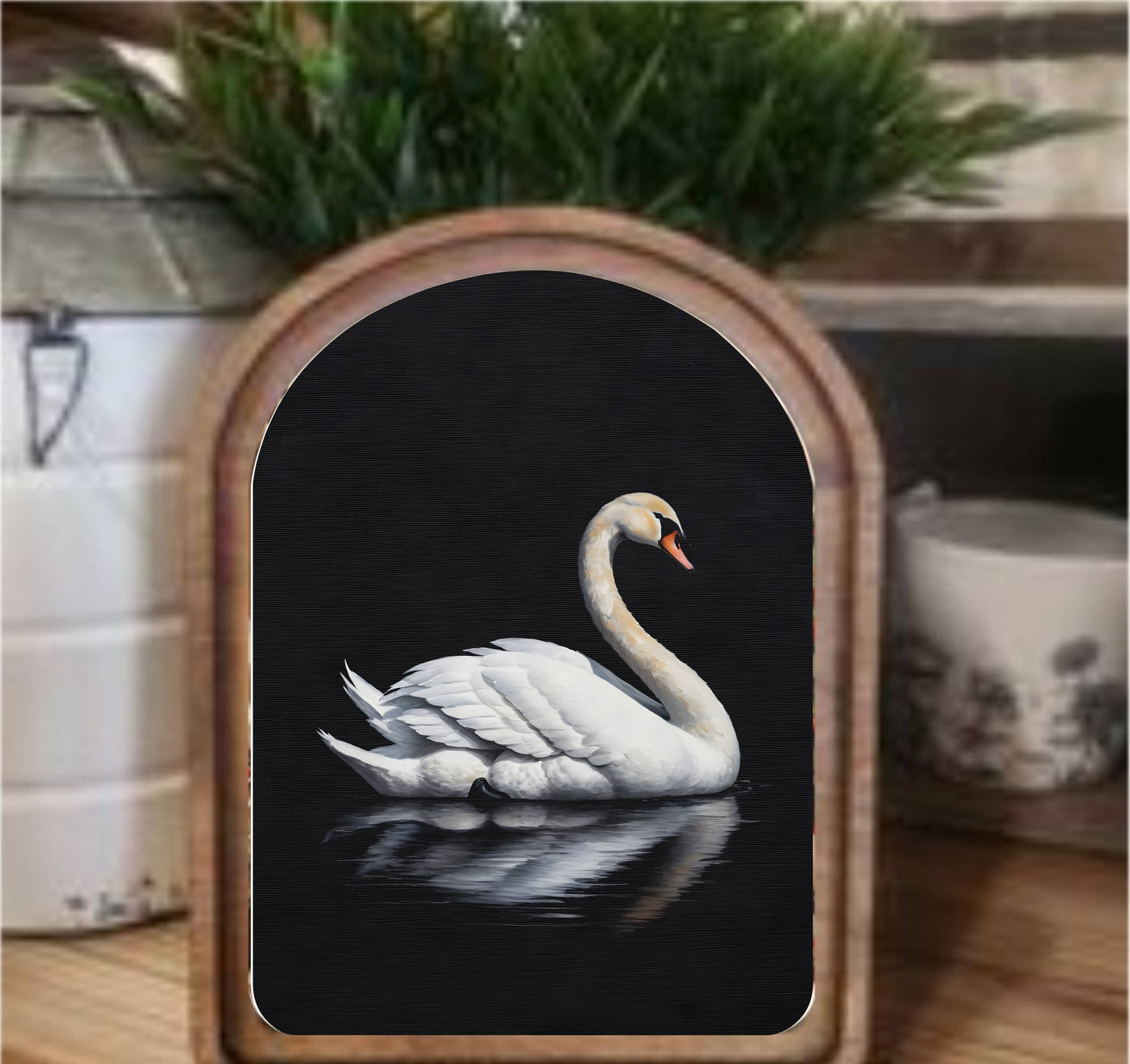Swan Framed Art Arch Top, Feathered Farmhouse