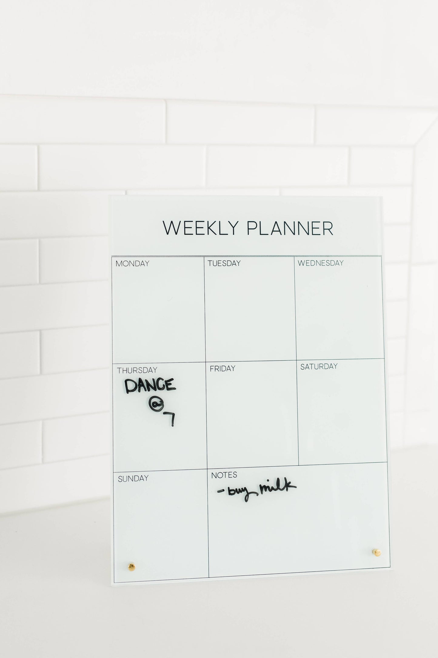 White Glass Magnetic Weekly Planner Dry Erase Board