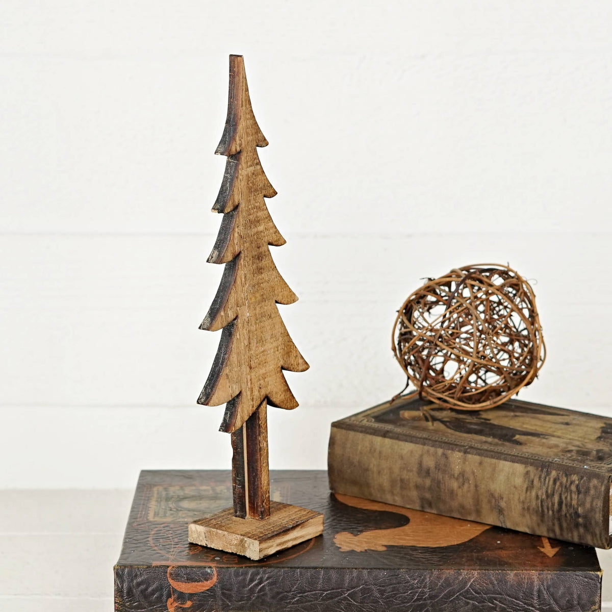 Smoked Natural Wood Tree, Feathered Farmhouse