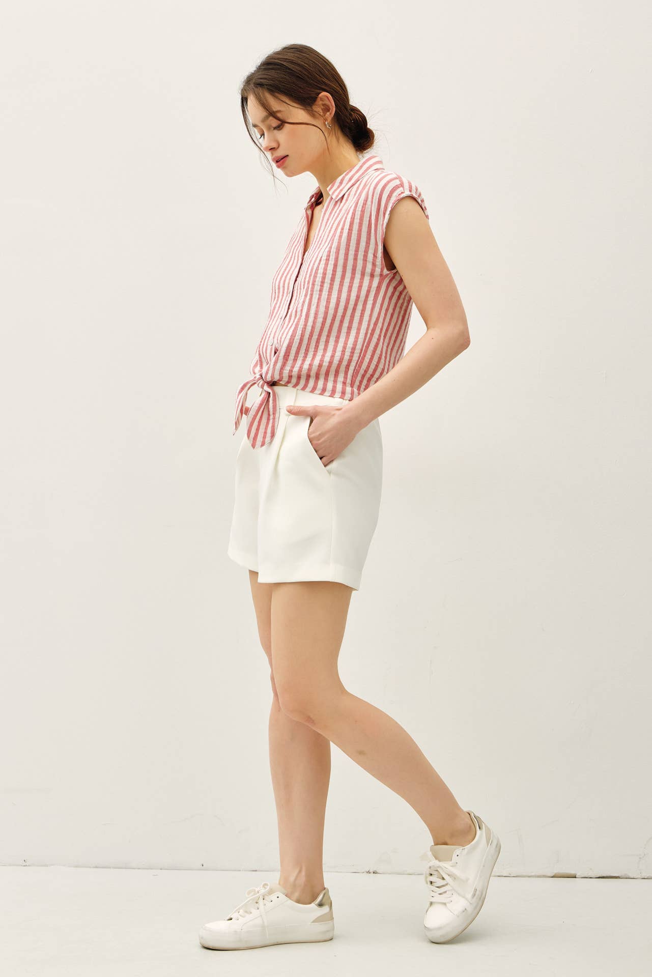 Striped Cotton Gauze Tie Shirt, Feathered Farmhouse